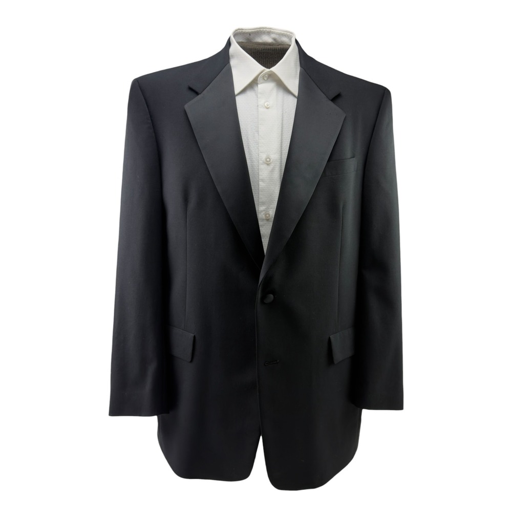 Hart Schaffner & Marx Mens 44L Black Wool Peak Lapel Tuxedo Blazer Jacket